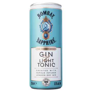 Bombay Sapphire Gin and Light Tonic Premix 250ml Can