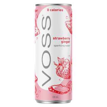 Voss Strawberry & Ginger Sparkling Water 10x 330ml Cans