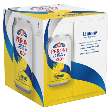 Peroni Nastro Azzurro 0.0 Alcohol Free Beer with Lemon 24x 330ml Cans
