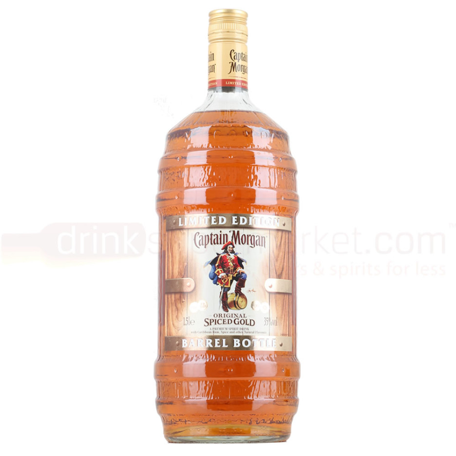 Captain Morgan Spiced Gold Rum Limited Edition Barrel Bottle Caribbean Blended Spiced Rum 1.5 Litre