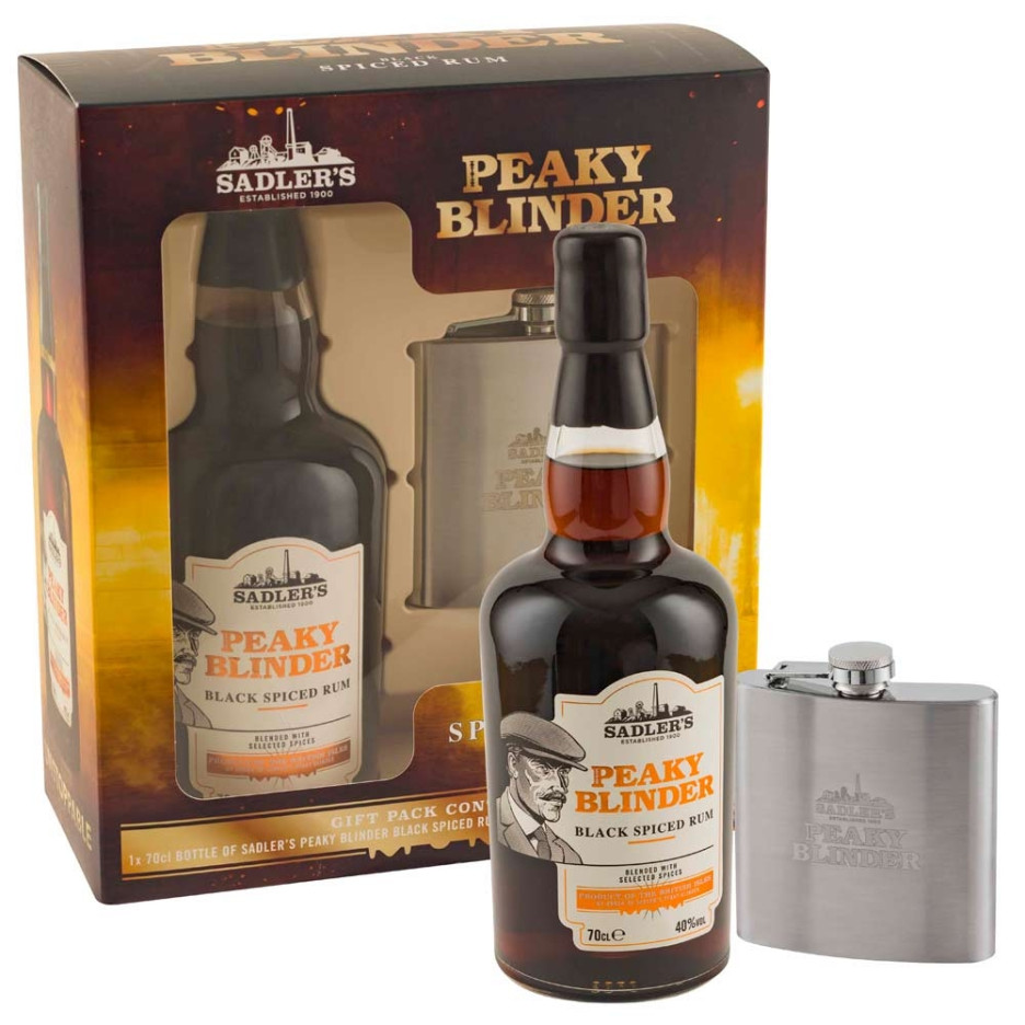 Peaky Blinder Black Spiced Rum 70cl & Hip Flask