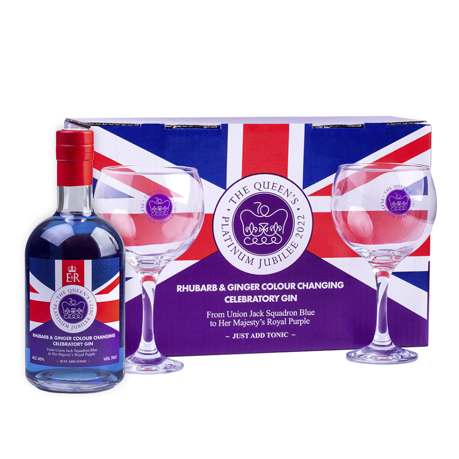 The Queen's Platinum Jubilee Colour Changing Gin 70cl Gift Pack